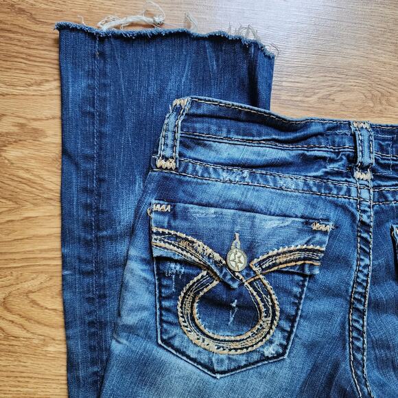 Big Star Liv Jeans Womens Size 29 Cut Off Cropped Low Rise Distressed Embroider - Picture 7 of 13